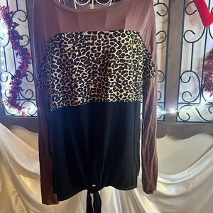 Celeste Brown and Black Leopard Long Sleeve Top